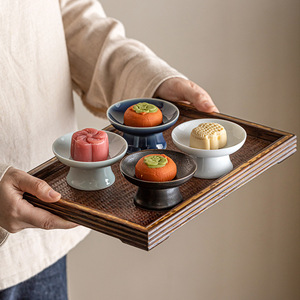 Assiette à thé et à collations rétro chinoise en porcelaine, petit plat à pâtisserie sur pied pour fête, plateau à fruits - Product Image 1