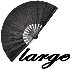 Wholesale 33cm Party Festival Accessories Bamboo Folding Hand Fans Clack Rave Handheld Fan for Night Club