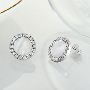 925 Sterling Silver Classic CZ Halo Stud Earrings Rhodium Plating Hypoallergenic White Mother Pearl Earrings for <strong>Women</strong> and Girls - Product Image 3
