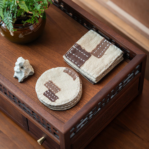 Ramie Hand Sewn Patch <b>Coaster</b> Round Fabric Heat Insulation Mat For Tea <b>Set</b> - Product Image 3