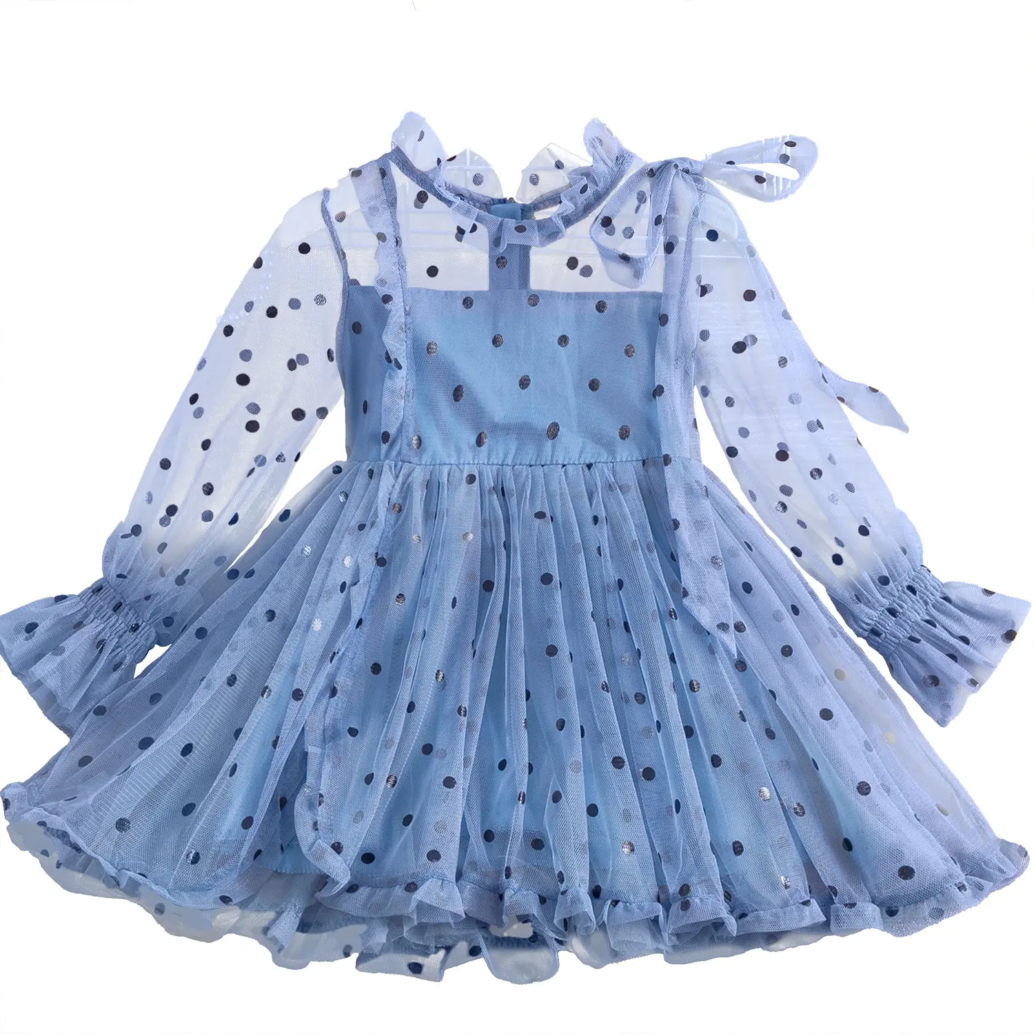 New Fashion Kids Girl gauze skirt Polka Dot Elegant Princess Dresses Lace Embroidery Children Kid Clothing