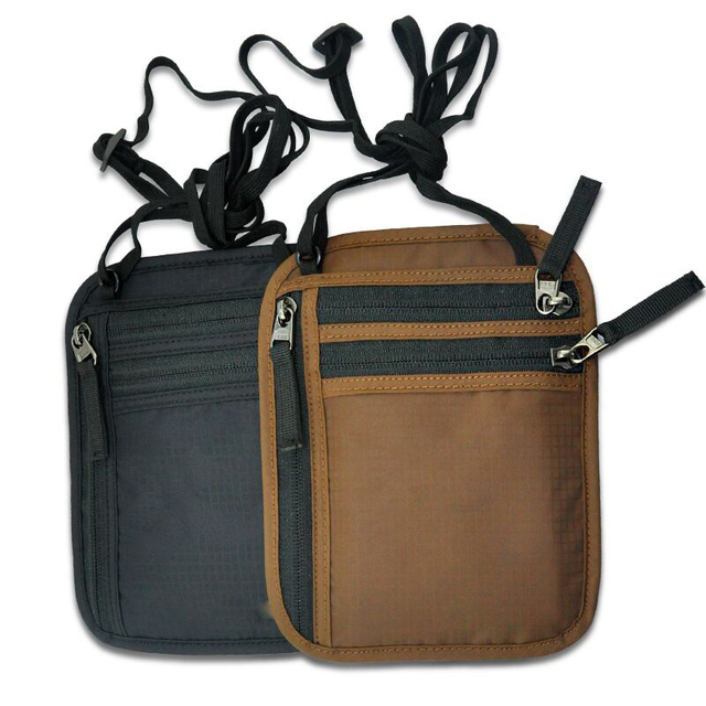 Black Hanging Travel Neck Pouch Neck Wallet Card Passport Holder with RFID Security Blocking