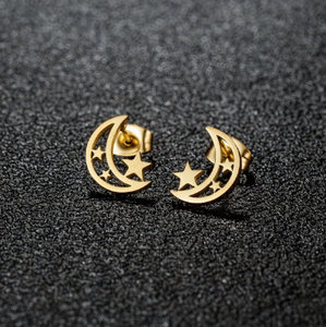 1 Pair of Stainless Steel Pentagram Hollow <strong>Moon</strong> <strong>Earrings</strong> for Men, Fashionable <strong>Star</strong> <strong>and</strong> <strong>Moon</strong> Shaped <strong>Earrings</strong> for Women N98168 - Product Image 1