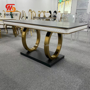 Table rectangulaire en acier inoxydable de luxe moderne et élégante, tables dorées pour mariage, mobilier pour événements hôteliers - Product Image 4