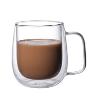 Tasse à café et à eau en verre double paroi 250 ml/350 ml, résistante à la chaleur, anti-brûlure, passe au lave-vaisselle, moderne, unisexe, avec poignées