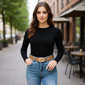 Cintura Angelina in Pelle PU 4Cm con Fibbia Quadrata 110Cm, Cintura Moda Donna - Product Image 3