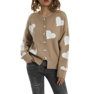 Herbst Winter Damen-Cardigan mit Herzmuster, Strickpullover mit Knopfleiste, Rundhalsausschnitt, Oversize-Schnitt, Tiefe Schulterpartie, Gerippte Knopfleiste, Gemütlich Weich - Product Image 4