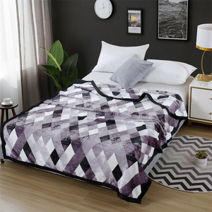 FY Logo personnalisé flanelle polaire bleu marron <span class=keywords><strong>noir</strong></span> blocs géométriques ligne impression chaud doux canapé jeter des couvertures pour l'hiver - Product Image 5