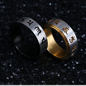 Retro Six-Character Mantra Rotating <b>Titanium</b> Steel Men's <b>Ring</b>, Unique Stainless Steel Rotatable Jewelry Wholesale - Product Image 2