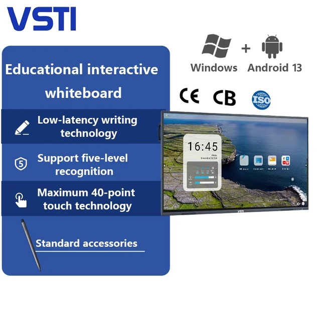 VSTI 75-Inch Interactive Whiteboard Dual System Smart Board with Touch Screen Interactive Teaching Tool