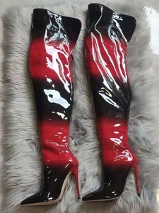 Black Red Gradient Color High Heel Thigh High Boots Women's Stiletto <b>Shoes</b> Back Zipper Over Knee Big Size 47 - Product Image 5