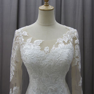 Pour Jancember MZ0034 femmes élégant Satin sirène robe de mariée à manches longues bouton Style moderne chapelle Train dentelle cristal - Product Image 2