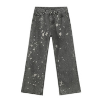 Jean en denim pour homme, coupe évasée, taille haute, délavé à l'acide, effet éclaboussures blanchies, style vintage, baggy, streetwear