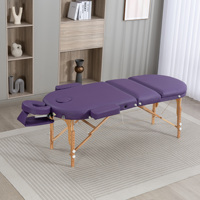 Table de massage avec support pour le visage, avec support de bras suspendu et accoudoirs latéraux amovibles, lit pliant 3 sections, violet, réglable en hauteur