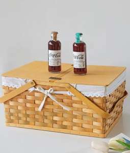 Panier de pique-nique en rotin tressé de haute qualité, écologique, pour les voyages en extérieur, avec couvercles et poignées - Product Image 4