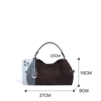 Tas Selempang Kulit Sapi Asli Minimalis Berlapis Suede Retro untuk Wanita dengan Magnet, Tas Tangan Serbaguna untuk Sehari-hari