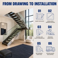 Escalier flottant moderne sur mesure avec marches en bois, garde-corps en acier inoxydable et verre pour villa, hôtel, maison, salon, design intérieur