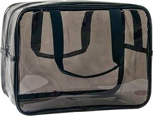 Sac de maquillage transparent imperméable en PVC pour voyage, avec fermeture éclair, poignées et sangles, sac fourre-tout gris - Product Image 2