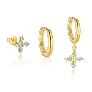 Elegante Pendiente de Aro con <span class=keywords><strong>Cadena</strong></span> de Flecos y Estrella de Ojo de Caballo en <span class=keywords><strong>Plata</strong></span> de Ley 925, con Circonita y Baño de Oro, Ideal para Regalo de Compromiso - Product Image 5