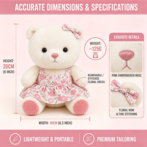 Oso de Peluche Blanco Suave de 8 Pulgadas, Juguete de Peluche con Vestido, Premio para Máquina de Arcade de Centro Comercial, Compra Directa de Fábrica - Product Image 2