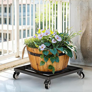 Square Flower <b>Pot</b> <b>Stand</b> 30x30x8cm Iron With Casters Portable For Indoor Outdoor Planting - Product Image 3