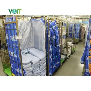 VT Komersial Hotel Roda Industri Lipat Logam Rolling Wire Laundry Cart dengan Roda