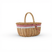 Picknickmand van roze rotan met deksel, enkelvoudige handgreep, voor fruit & groenten, buiten, grote, middelgrote en kleine maten
