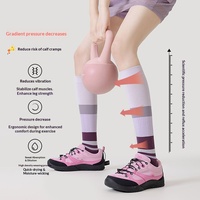 Chaussettes de compression sportives tricotées pour femmes, antidérapantes, respirantes, absorbant les chocs, rayées, hauteur genou, pour le yoga et la course à pied