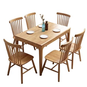 Juego de mesa y sillas de comedor de 6 piezas, madera maciza, rectangular, estilo nórdico moderno minimalista para el comedor del hogar - Product Image 4