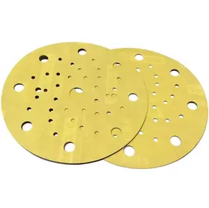 ZY Abrasive Multi-holes Hook And Loop Gold Yellow Sand Paper Disc Sanding Disc 150 mm 6 inch Automotive Grind Tool Dust Free