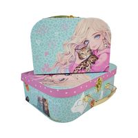 Boîte de rangement rigide en carton avec miroir en acrylique, poignée métallique, verrouillage, pelliculage mat et gaufrage personnalisable