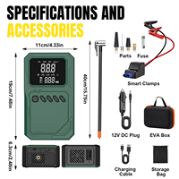 WLETO 2000mAh*4 800A 12V Démarreur d'urgence portable à double cylindre en plastique avec écran LCD, lampe de secours et gonfleur de pneus