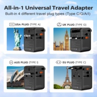 Adaptateur de voyage universel multi-pays GaN 100W avec câble, chargeur USB international