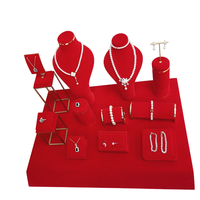 Luxueux Rouge Fine Bijoux Affichage Props Collier Anneau Bracelet Bijoux Rack Métal Bijoux Fenêtre Stands