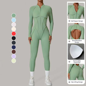 Компрессионный спортивный боди с логотипом на заказ, дышащий комбинезон для занятий йогой, с полумолнией, без спинки, цельный комбинезон, Корректирующее белье - Product Image 2