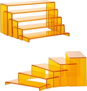 <b>Orange</b> Acrylic Display Risers 5-Tier Rectangular Stand with <b>Sliding</b> Design 2 Sets Display Shelves for Cupcakes and Figures - Product Image 1