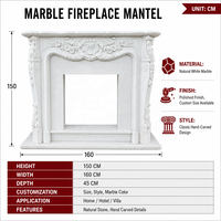 Cheminée en marbre blanc sculpté à la main de luxe BSA, style européen, avec décor floral, pour salon, villa, décoration