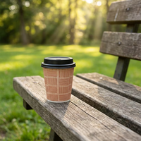 Gobelets à café en papier jetables isolés, style minimaliste naturel, à paroi simple, pour boissons chaudes à emporter, avec couvercle, logo personnalisé