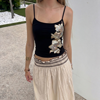 Débardeur Femme Noir à Paillettes Broderie Florale Coupe Ajustée Bretelles Fines Style Vintage Y2K Streetwear Nouvelle Collection 2026