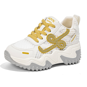 Baskets décontractées à semelle épaisse en maille pour femmes, style coréen, polyvalentes, avec strass, nouvelle collection Printemps-Été 2026 - Product Image 2