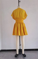 Robe Courte Femme Imprimée à Pois Manches Courtes Smockée Grande Taille Tenue Décontractée S-XXL
