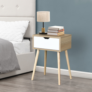 <b>Side</b> <b>Table</b> With 1 Drawer Rubber Wood Legs <b>Mid</b> <b>Century</b> Modern Storage Cabinet White Bedroom Living Room Furniture - Product Image 1