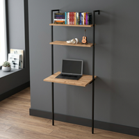 Bureau de travail moderne en métal - Bureau d'ordinateur portable pour la maison, l'étude et l'écriture avec surface en bois