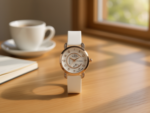 Orologio al Quarzo da Donna Hyf con Quadrante Decorato con Diamanti e Strass, Cinturino in Silicone Bianco, Elegante Orologio Analogico Rotondo alla Moda - Product Image 2