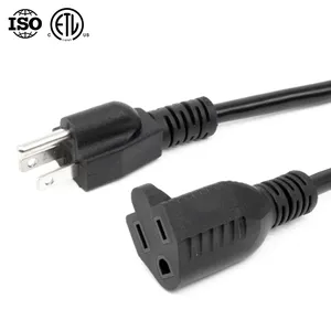 3 clavijas, 16AWG SJTW Cable de extensión corto/Cables de alimentación eléctrica para interiores al aire libre, cable de extensión a granel corto listado ETL