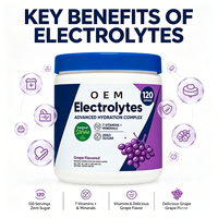 Poudre d'électrolytes sans sucre saveur raisin, 7 vitamines et minéraux, édulcorée à la stévia, hydratation avancée, apport d'énergie, pour adultes, 120 g