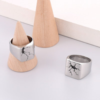 Hip-Hop Herren Silber Siegelring mit Kratzer-Effekt Edelstahl Rund Rechteckig Quadratisch Geformter Ring Polierter Geometrischer Fingerring