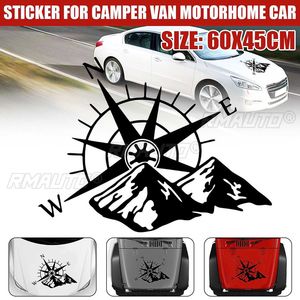 Autocollants de carrosserie 60x45cm pour voiture : Boussole et Montagne – Décoration DIY pour SUV, Véhicules Tout-Terrain, Camping-Cars et Motorhomes - Product Image 1
