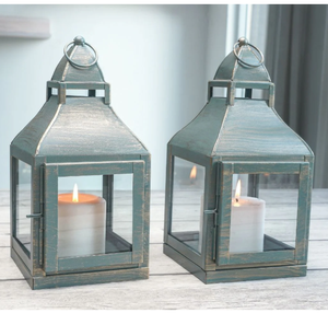 Juego de farolillos hechos a mano de Miami, acabado rústico verde al atardecer, farolillos decorativos de Metal de 11,4 pulgadas y 10,8 pulgadas - Product Image 6