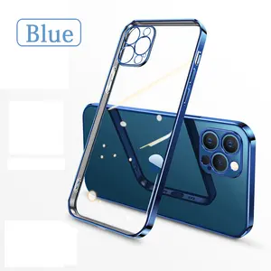 Plating Vierkante Frame Siliconen Transparante Case Op Voor Iphone 11 12 13 14 Pro Max Mini X Xr 7 8 Plus Se 2020 Doorzichtige Achterkant